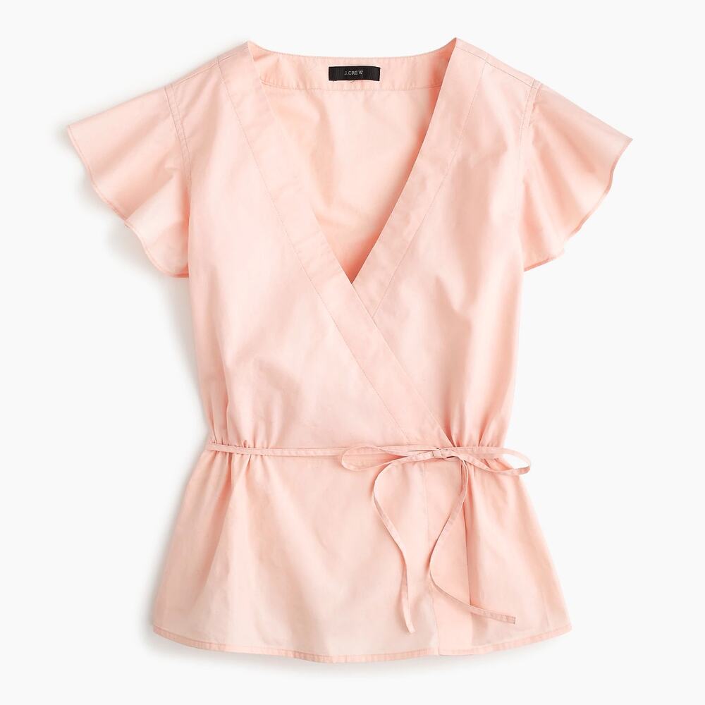 NWT J.Crew Flutter Sleeve Cotton Poplin Wrap Top Subtle Pink Size 4